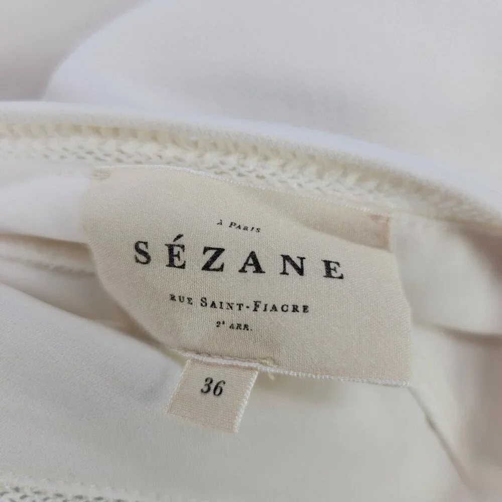 Sezane Blouse Ivory Ruffle V-Neck Sleeveless Tank Top Womens Size 36 - Picture 5 of 13
